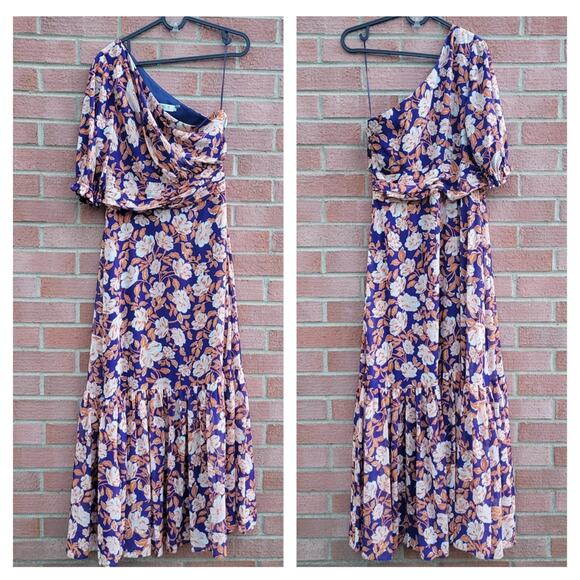 Amur Claudia One Shoulder Maxi Dress Purple Orange Floral size 6 - Picture 4 of 8